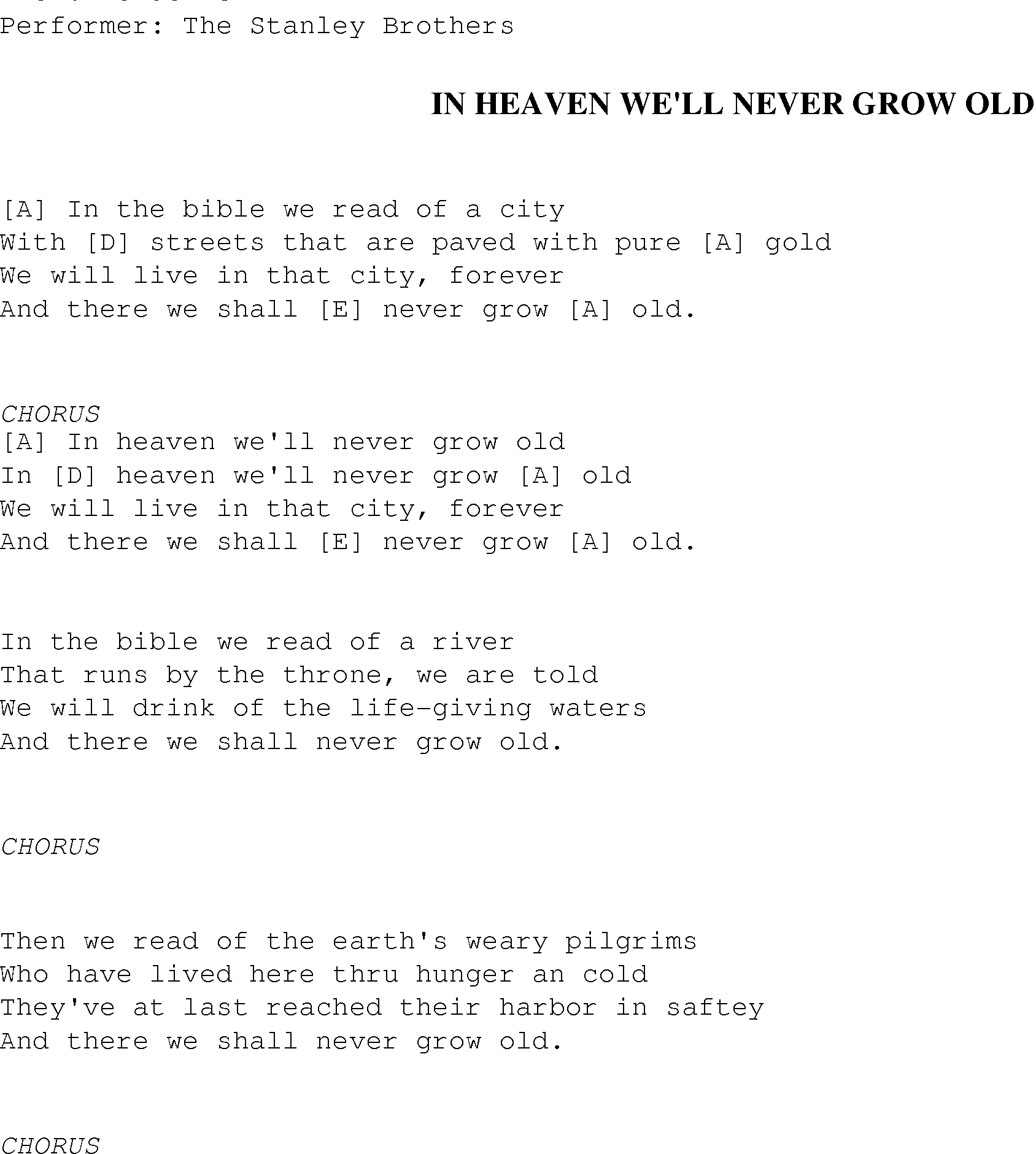 Gospel Song: in_heaven_well_never_grow_old, lyrics and chords.