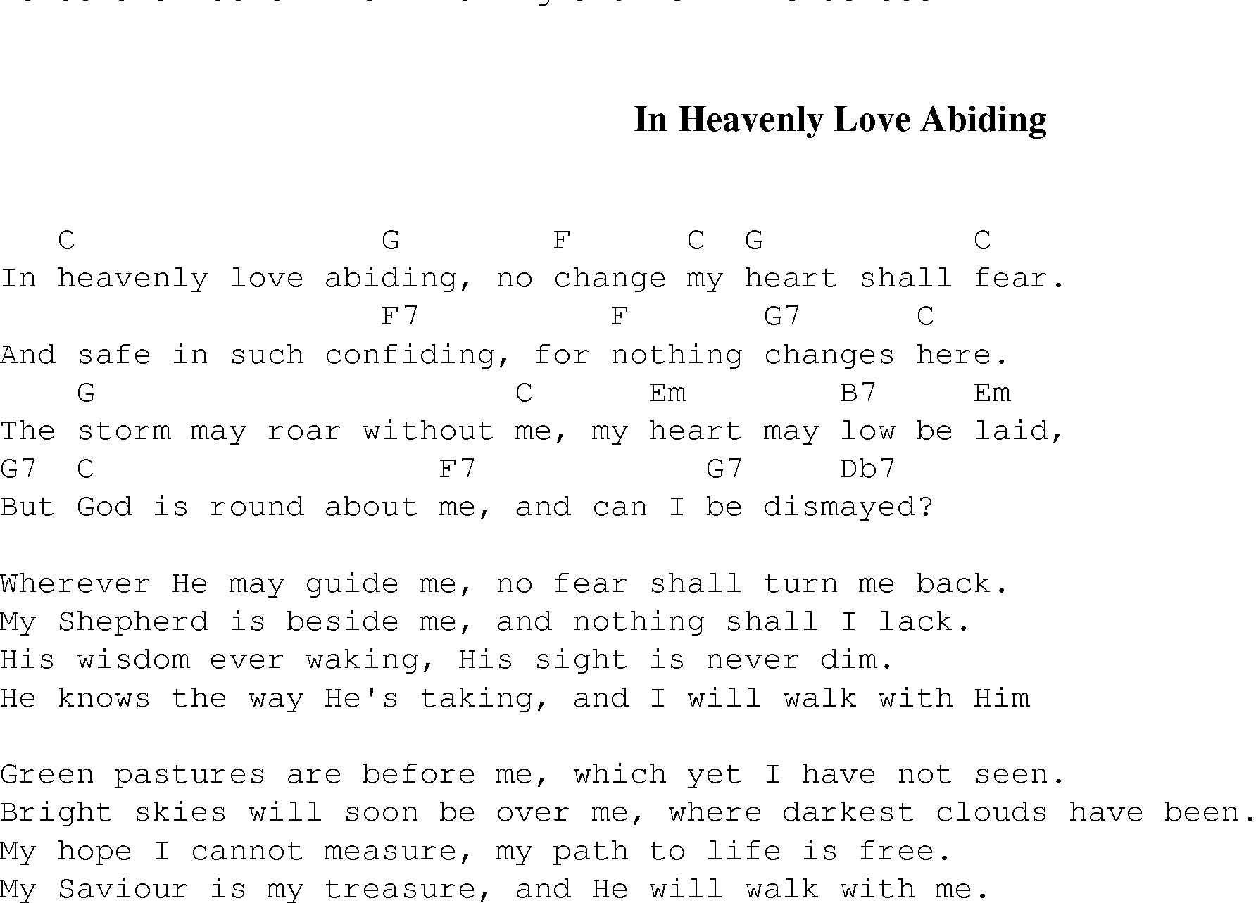 Gospel Song: in_heavenly_love_abiding, lyrics and chords.