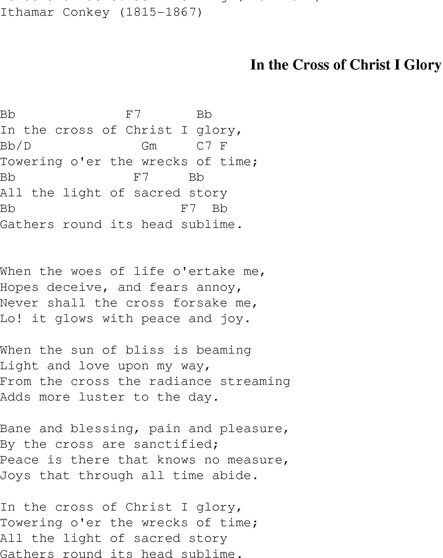 Gospel Song: in_the_cross_of_christ_i_glory, lyrics and chords.