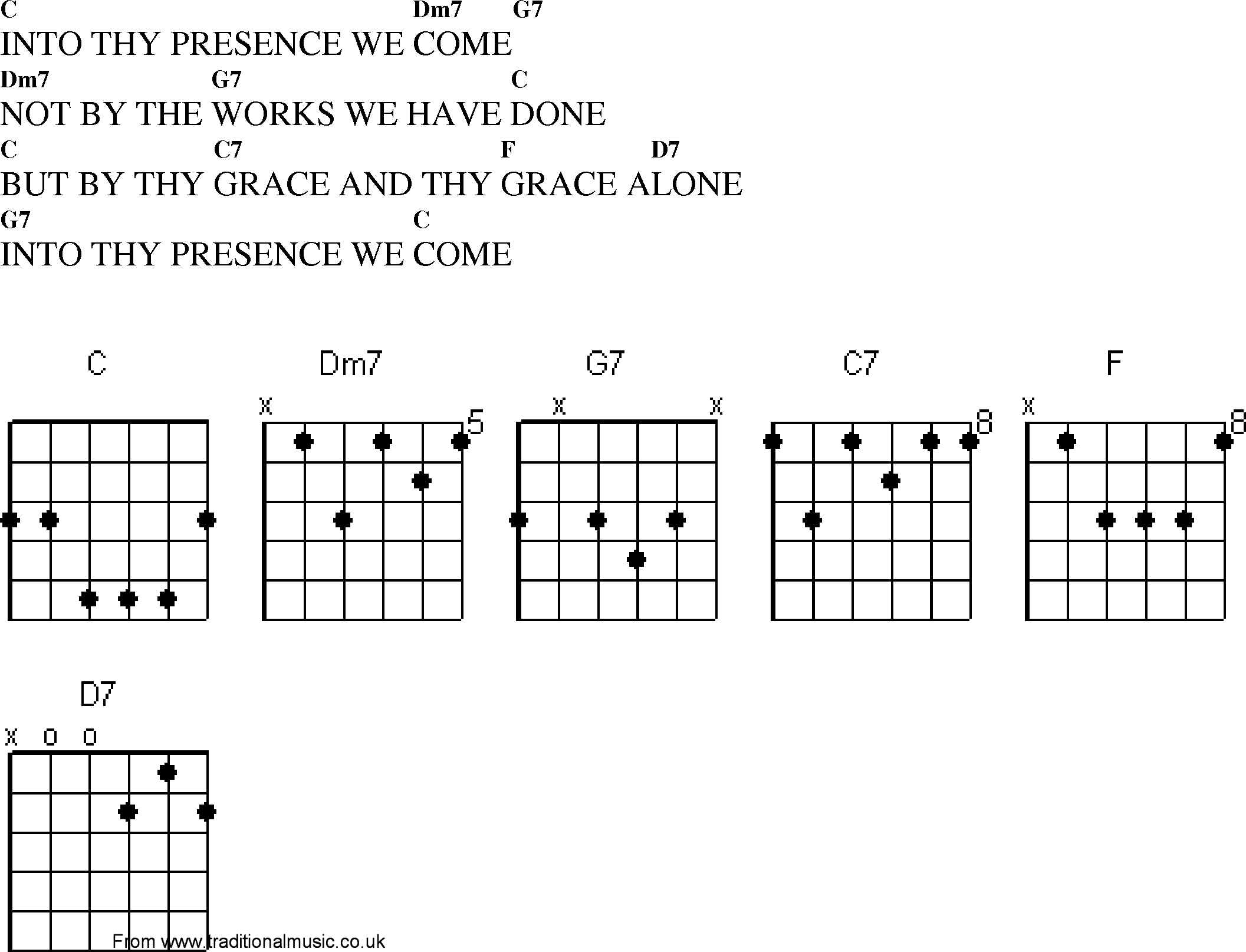 Gospel Song: into_thy_presence_we_come, lyrics and chords.