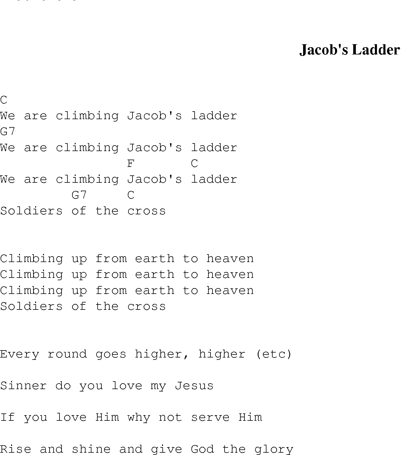 Gospel Song: jacobs_ladder, lyrics and chords.