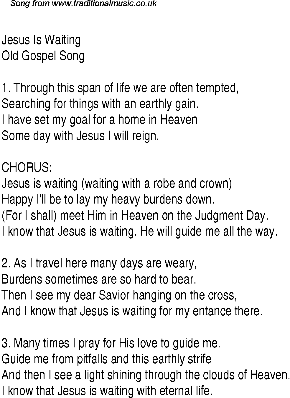 Gospel Song: jesus-is-waiting, lyrics and chords.