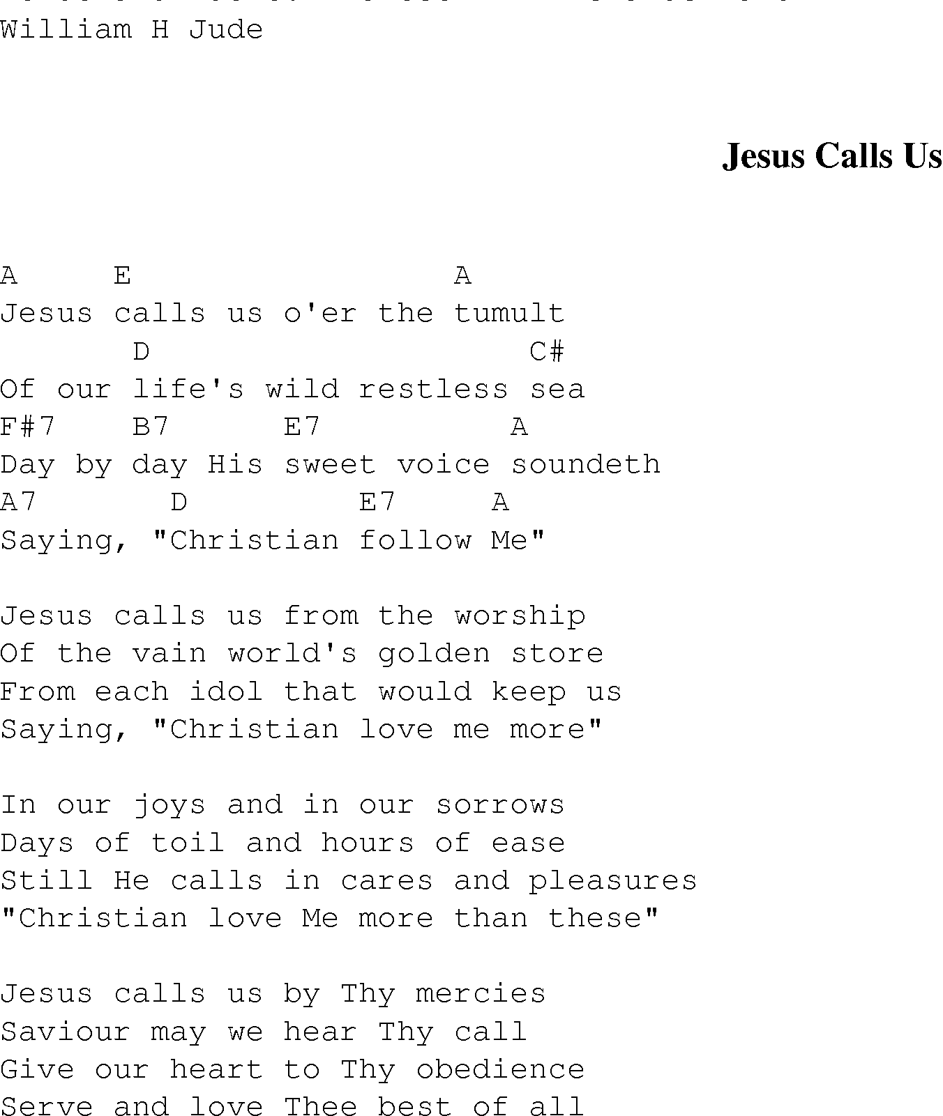Gospel Song: jesus_calls_us, lyrics and chords.