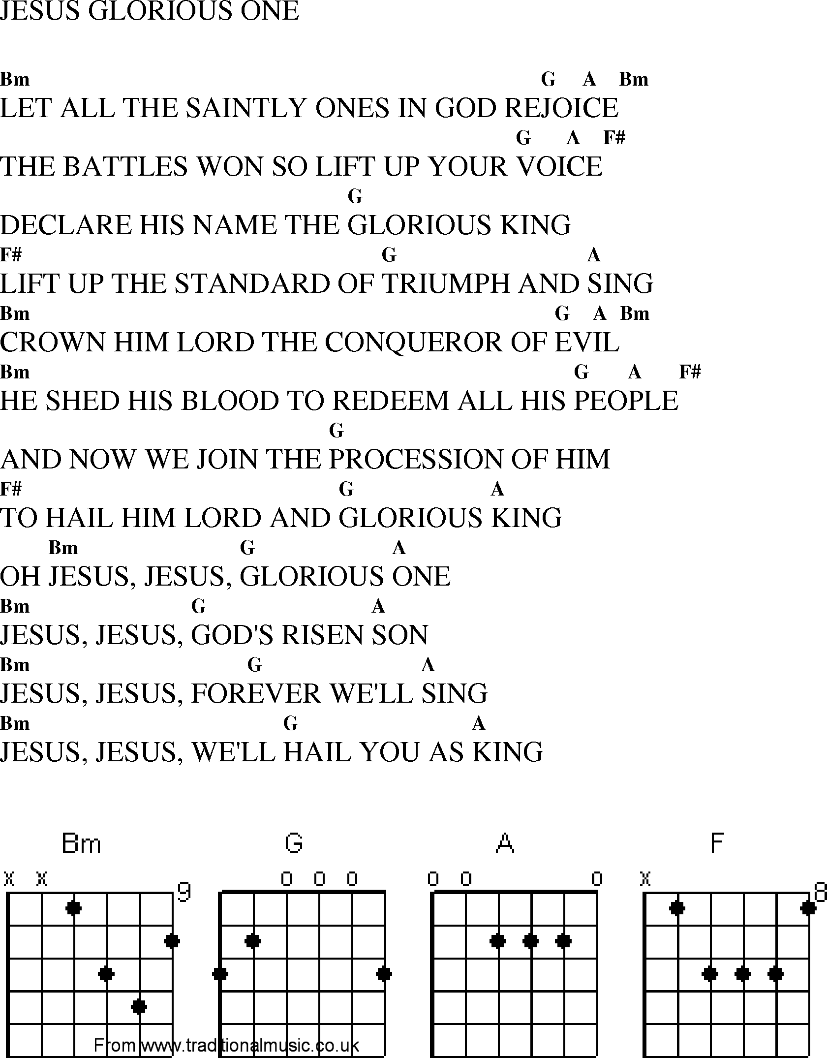 Gospel Song: jesus_glorious_one, lyrics and chords.