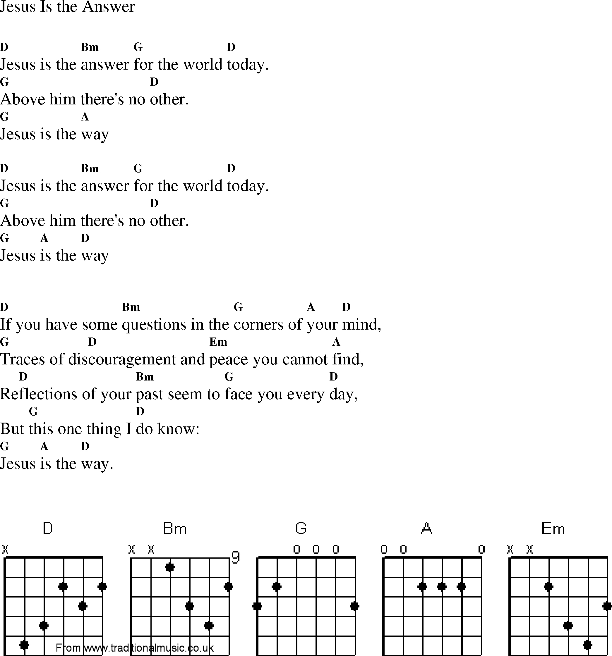 Gospel Song: jesus_is_the_answer, lyrics and chords.