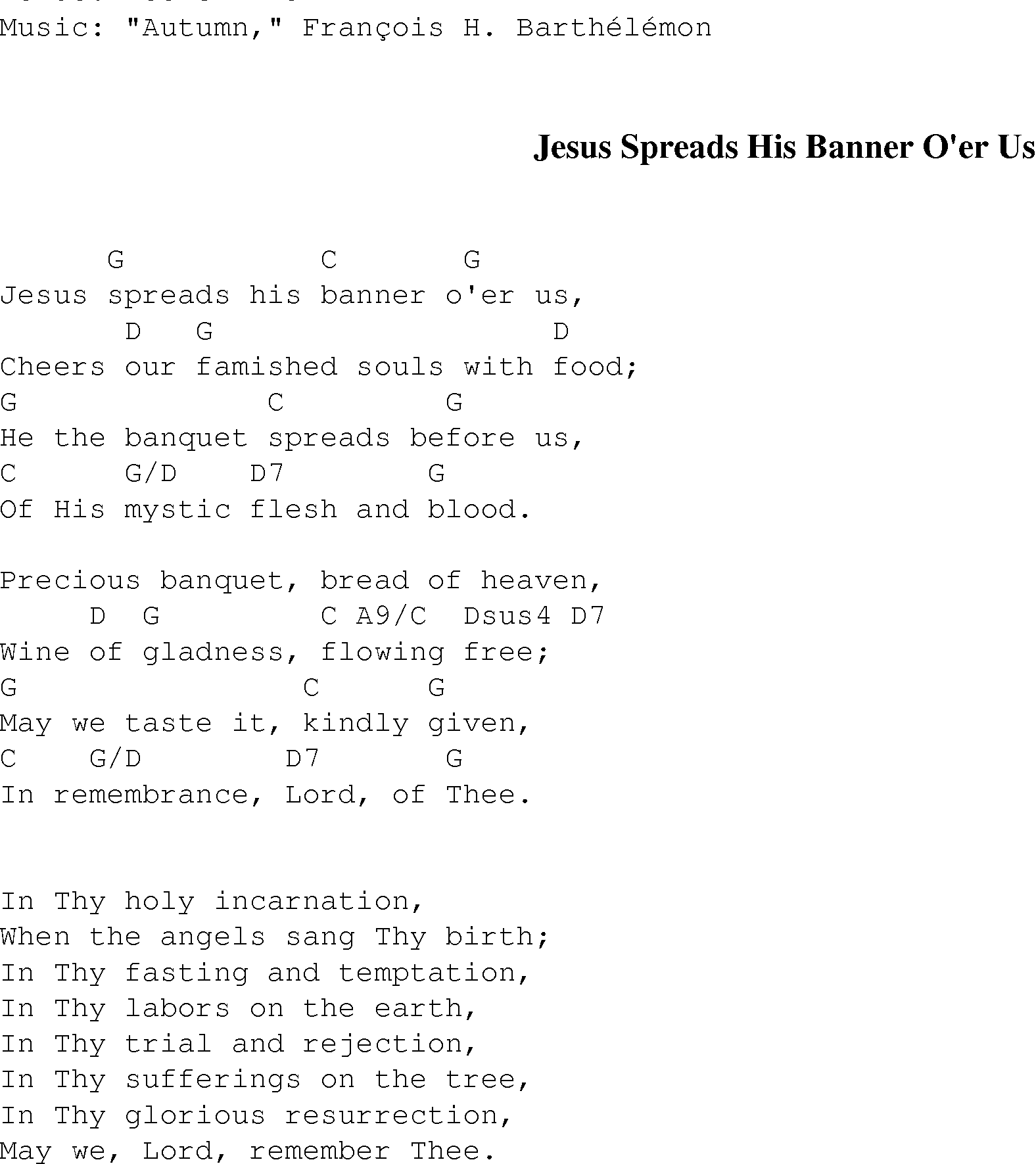 Gospel Song: jesus_spreads_his_banner_oer_us, lyrics and chords.