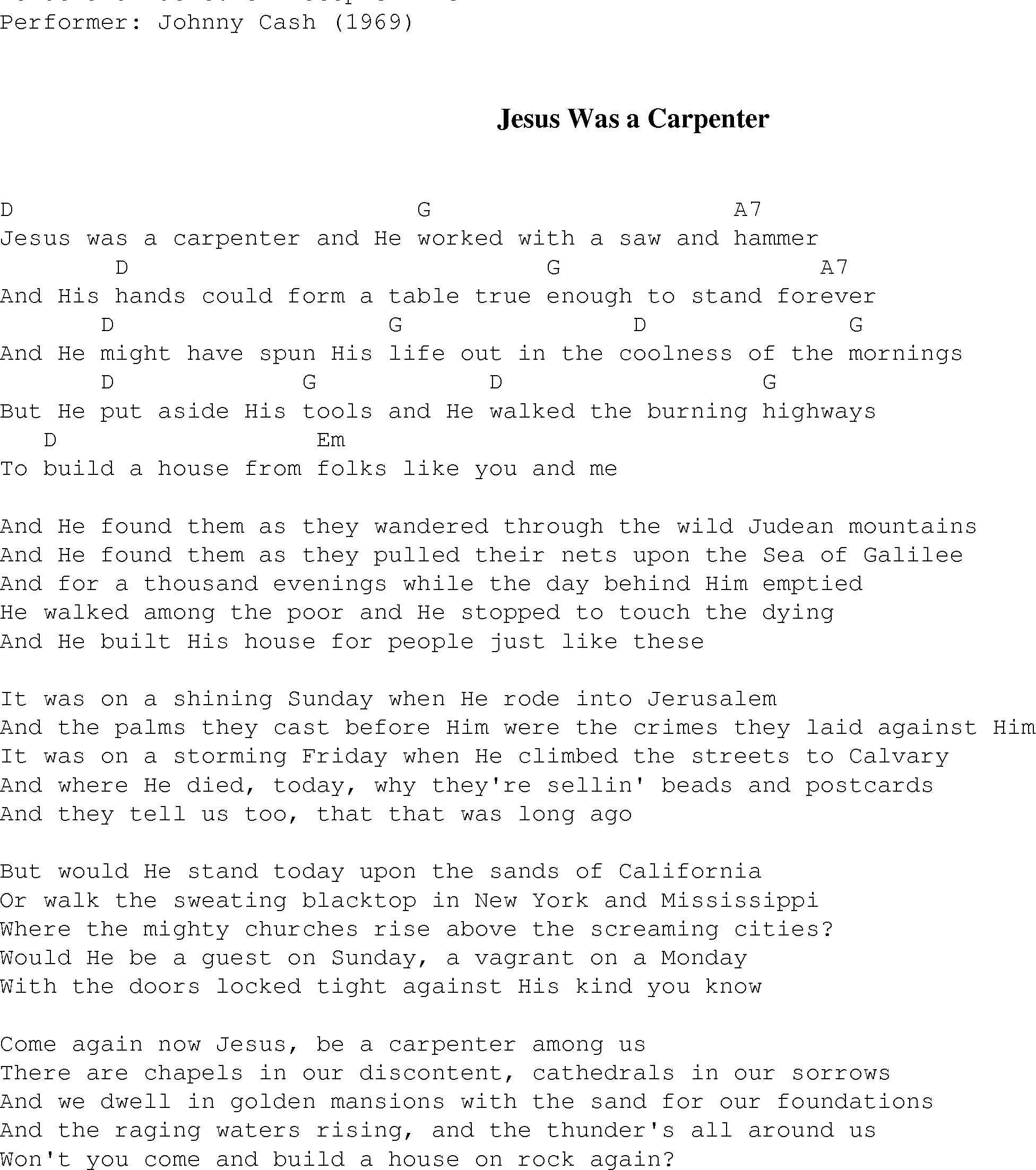 Gospel Song: jesus_was_a_carpenter, lyrics and chords.