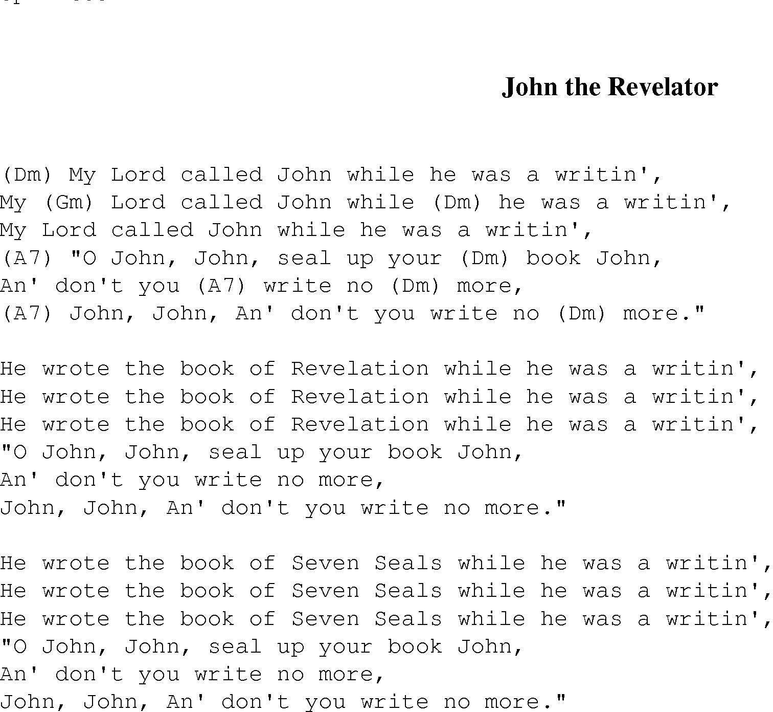Gospel Song: john_the_revelator, lyrics and chords.