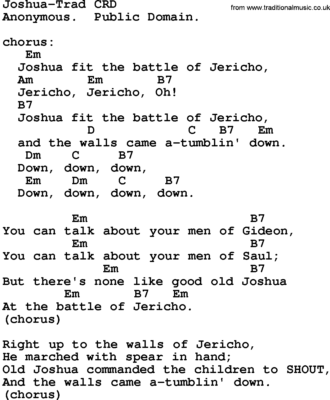 Gospel Song: Joshua-Trad, lyrics and chords.