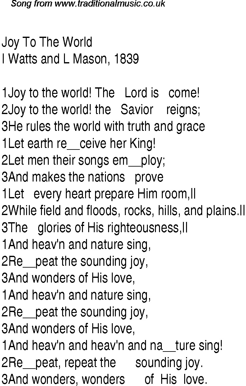 Joy To The World - Christian Gospel Song Lyrics and Chords