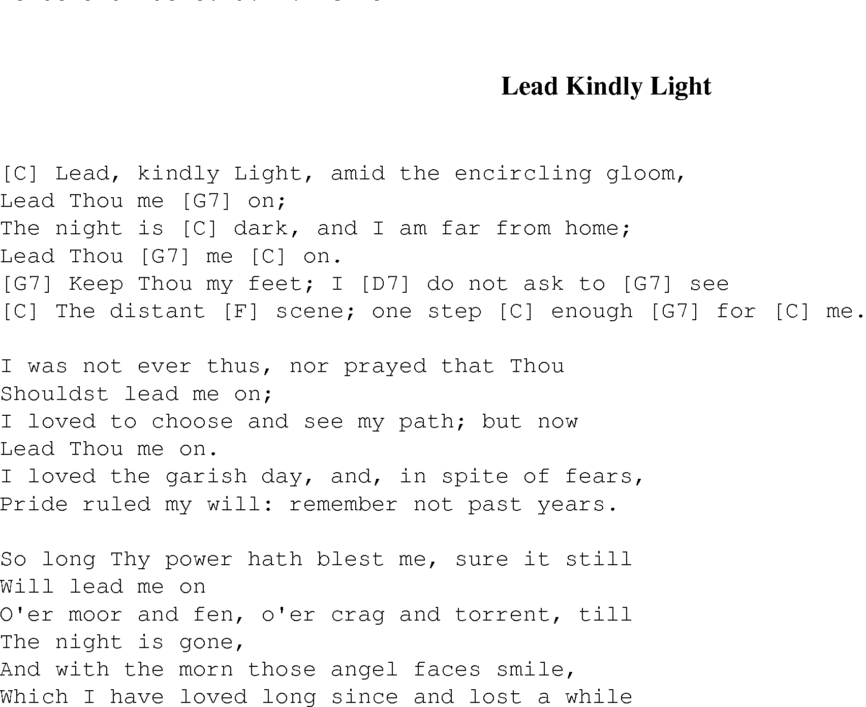 Gospel Song: lead_kindly_light, lyrics and chords.