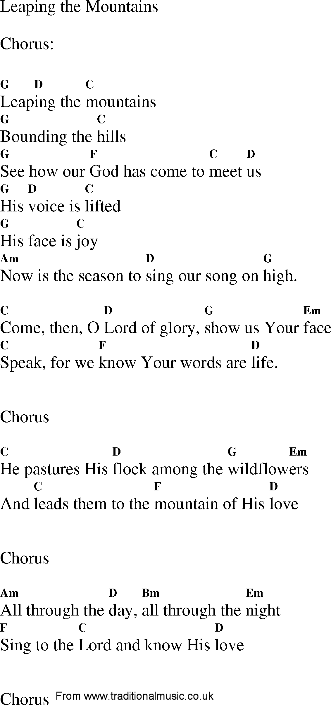 Gospel Song: leaping_the_mountains, lyrics and chords.