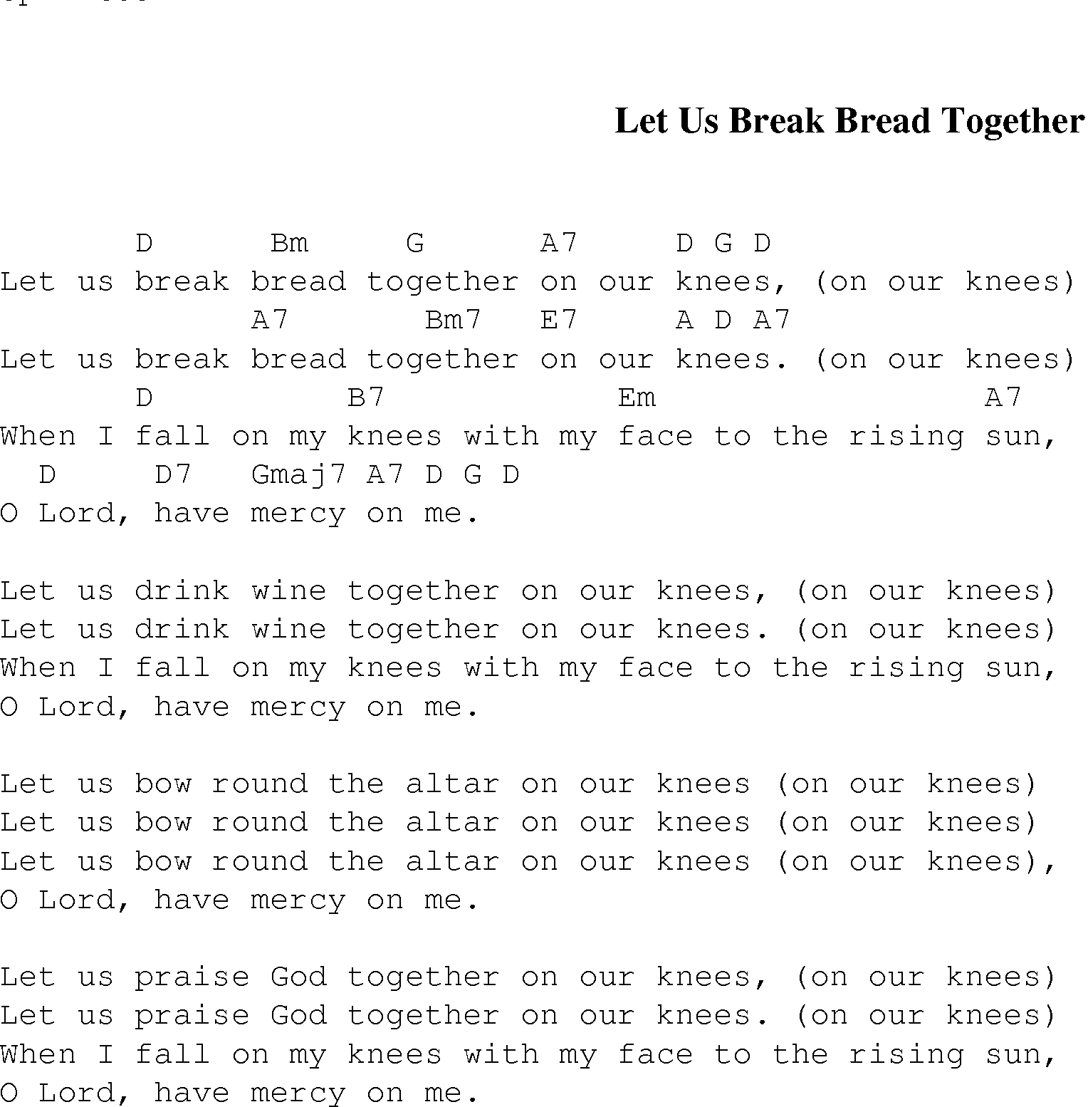 Gospel Song: let_us_break_bread_together, lyrics and chords.