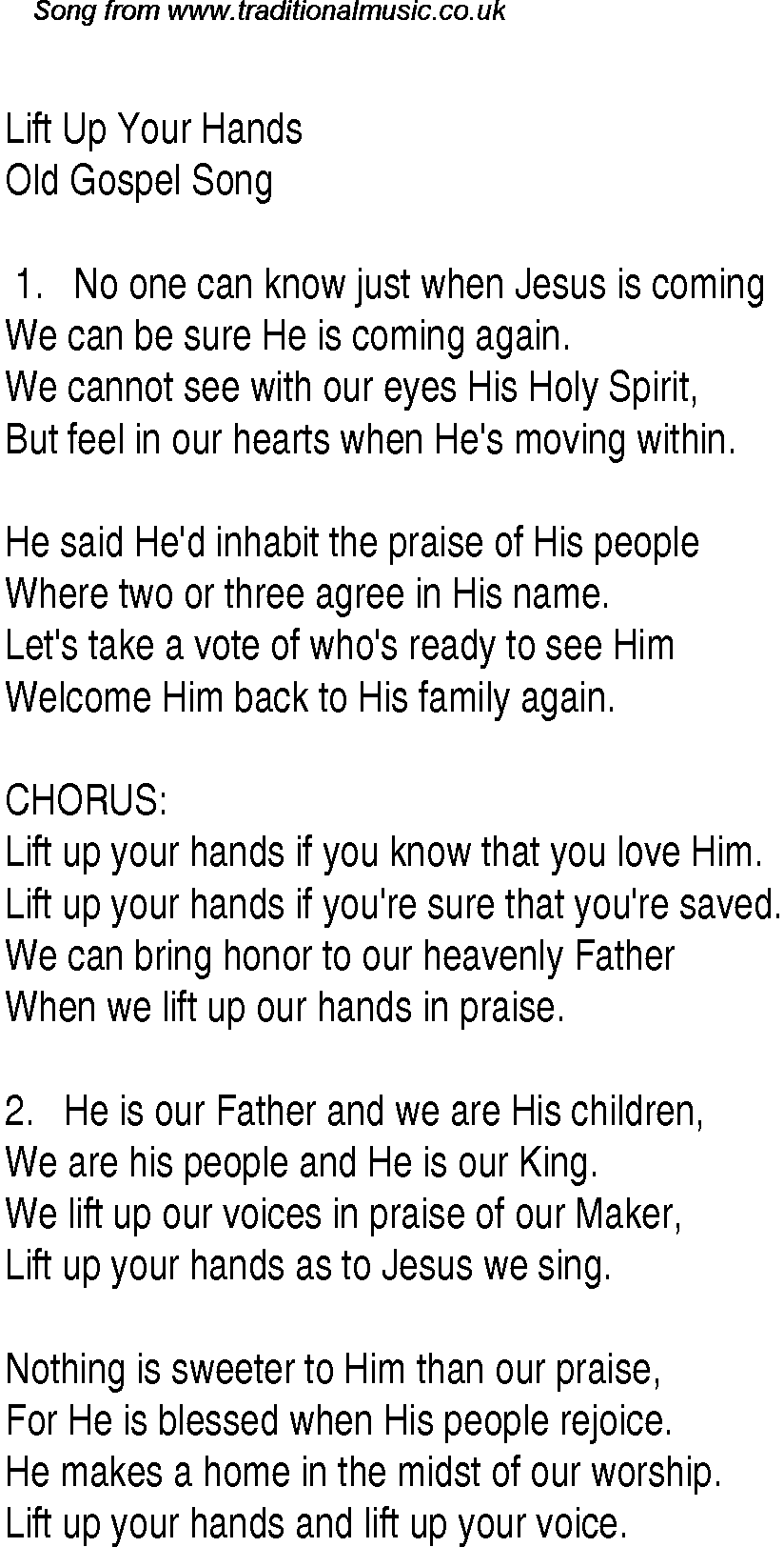Gospel Song: lift-up-your-hands, lyrics and chords.