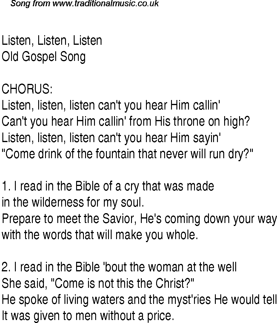 Gospel Song: listen,-listen,-listen, lyrics and chords.