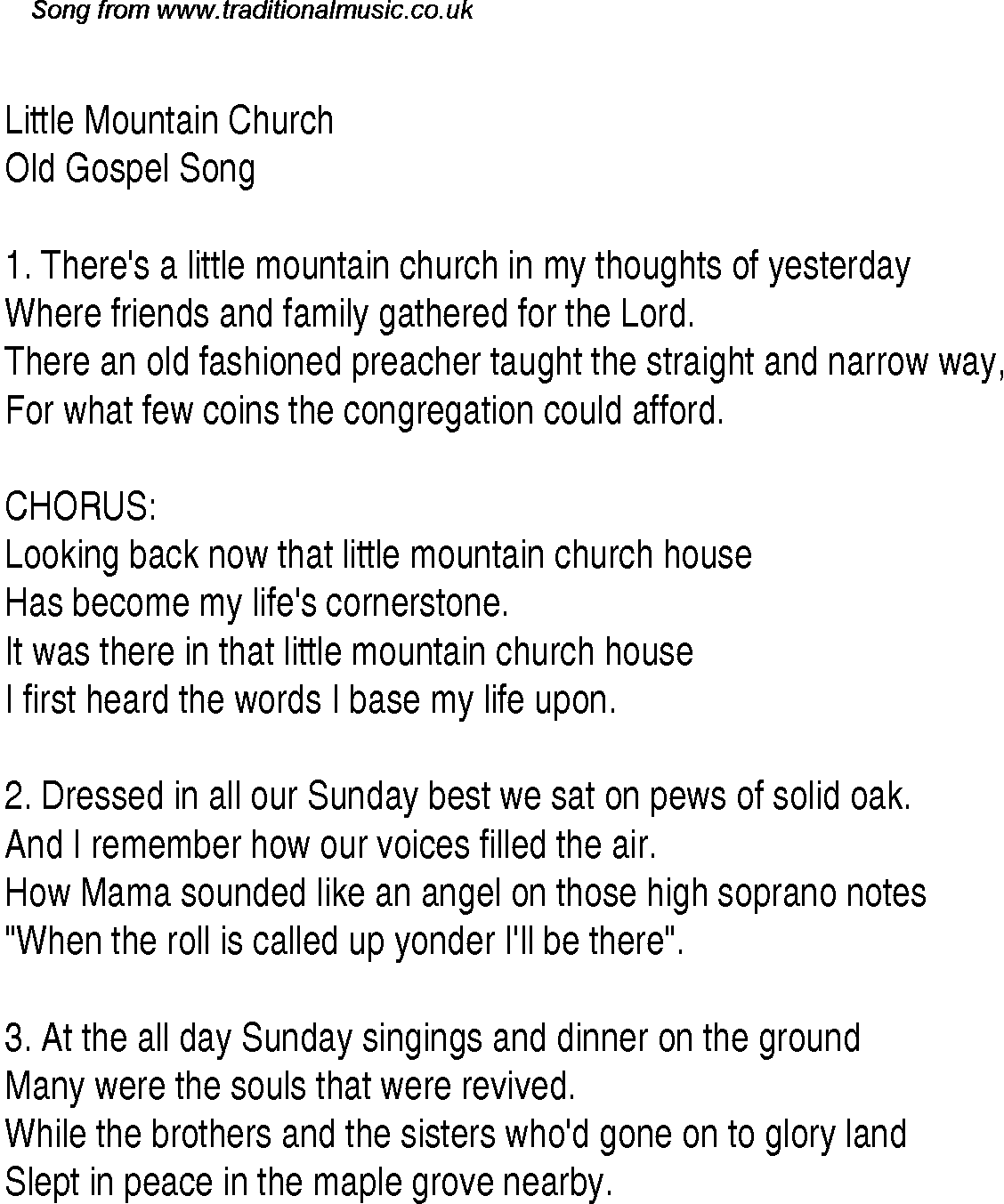 Gospel Song: little-mountain-church, lyrics and chords.