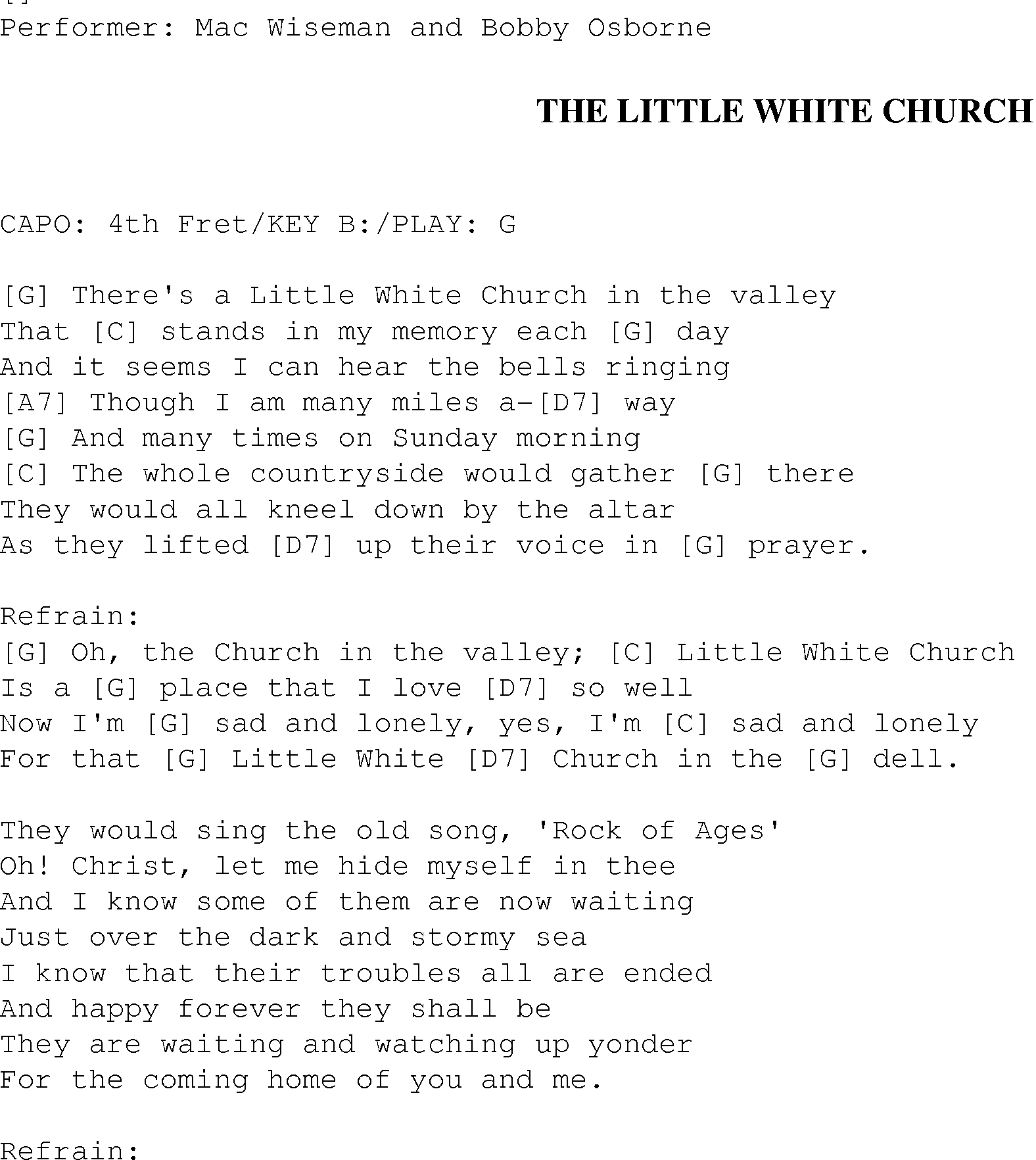Gospel Song: little_white_church, lyrics and chords.