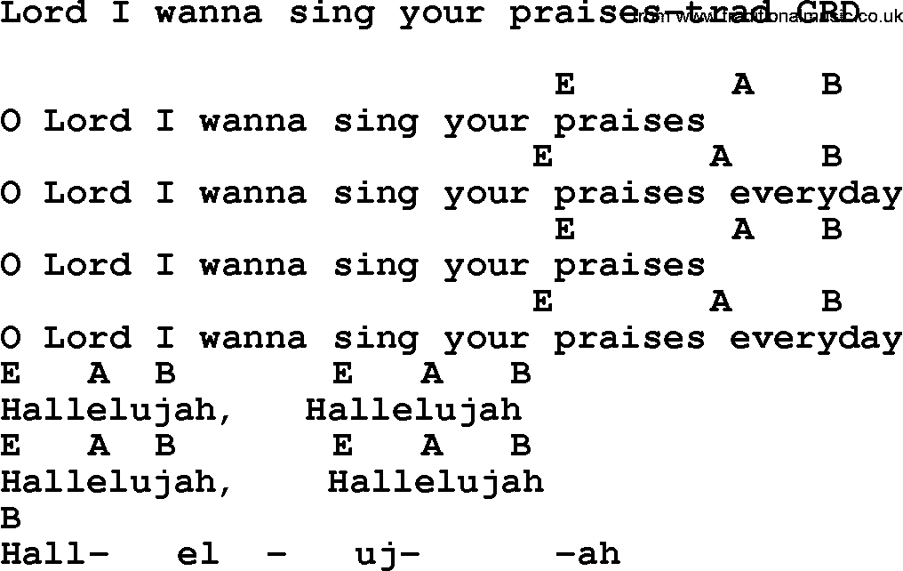 Gospel Song: Lord I Wanna Sing Your Praises-Trad, lyrics and chords.
