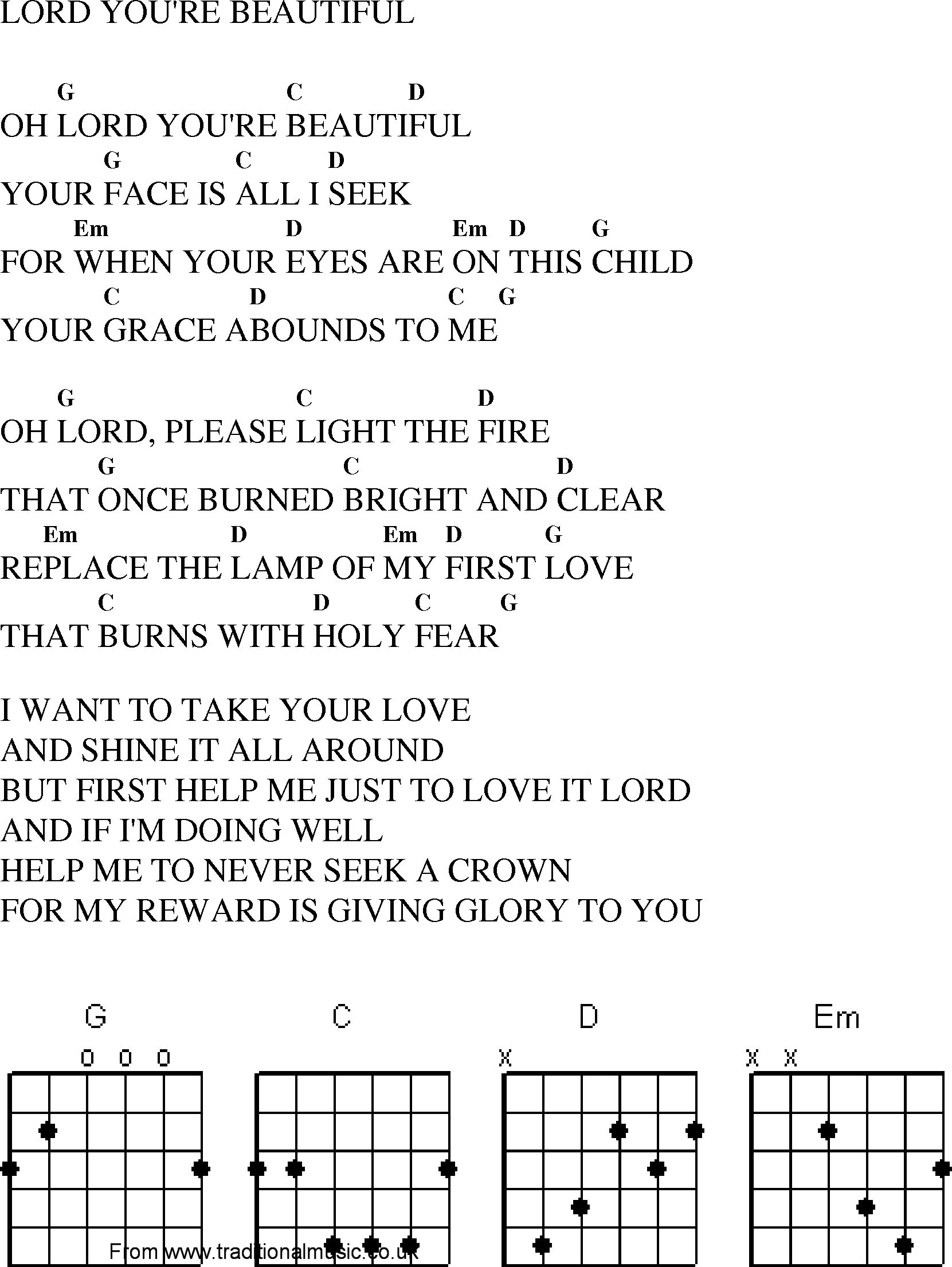 Gospel Song: lord_youre_beautiful, lyrics and chords.