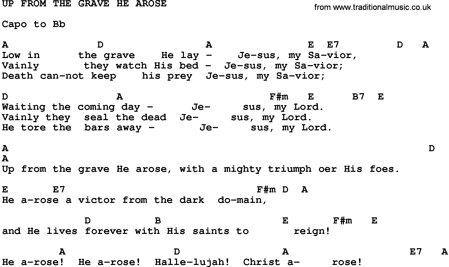 Gospel Song: Low In The Grave (Up From The Grave)-Trad, lyrics and chords.