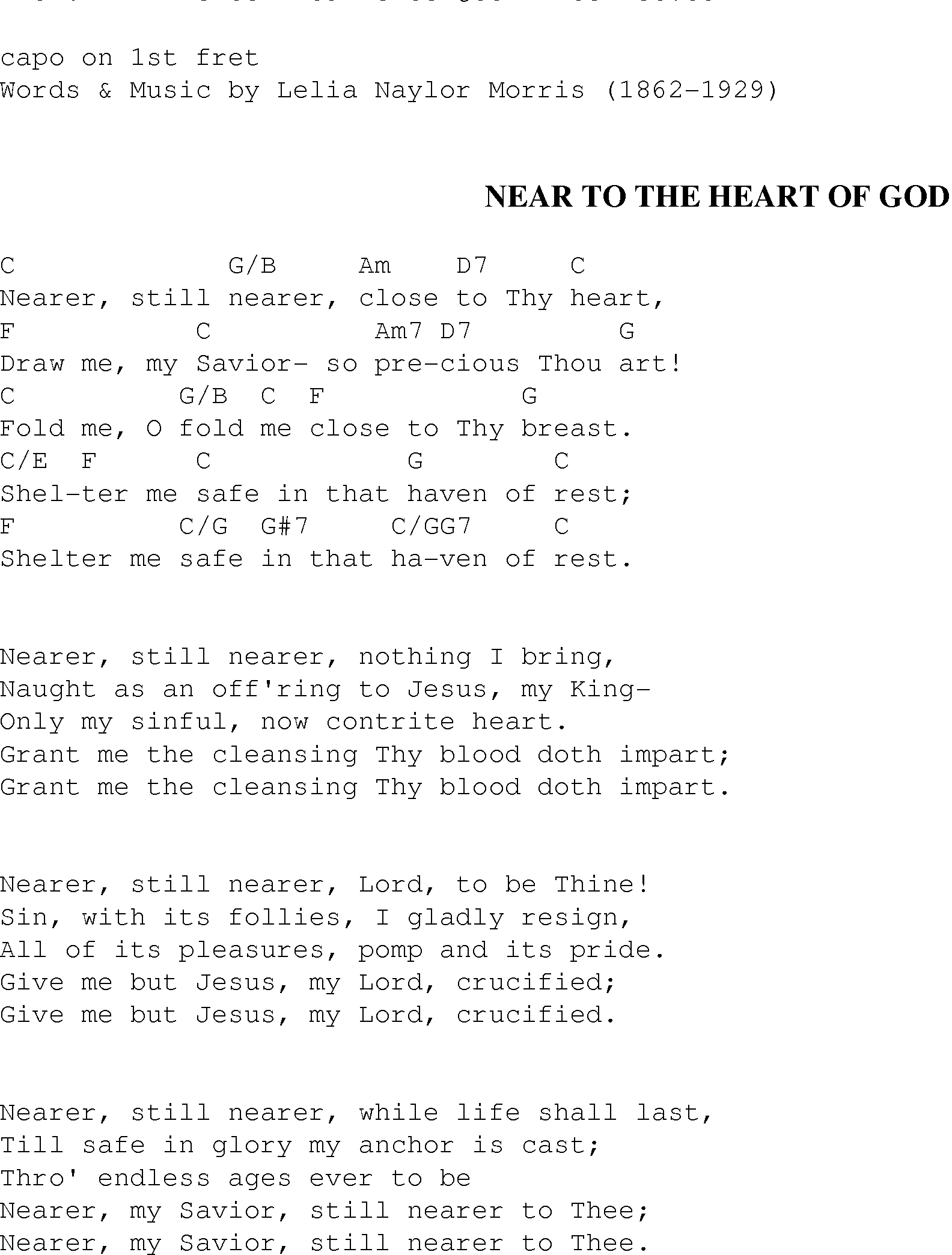 Gospel Song: nearer_to_the_heart_of_god, lyrics and chords.