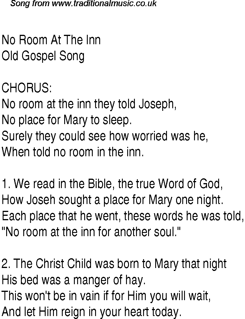 No Room At The Inn Christian Gospel Song Lyrics And Chords