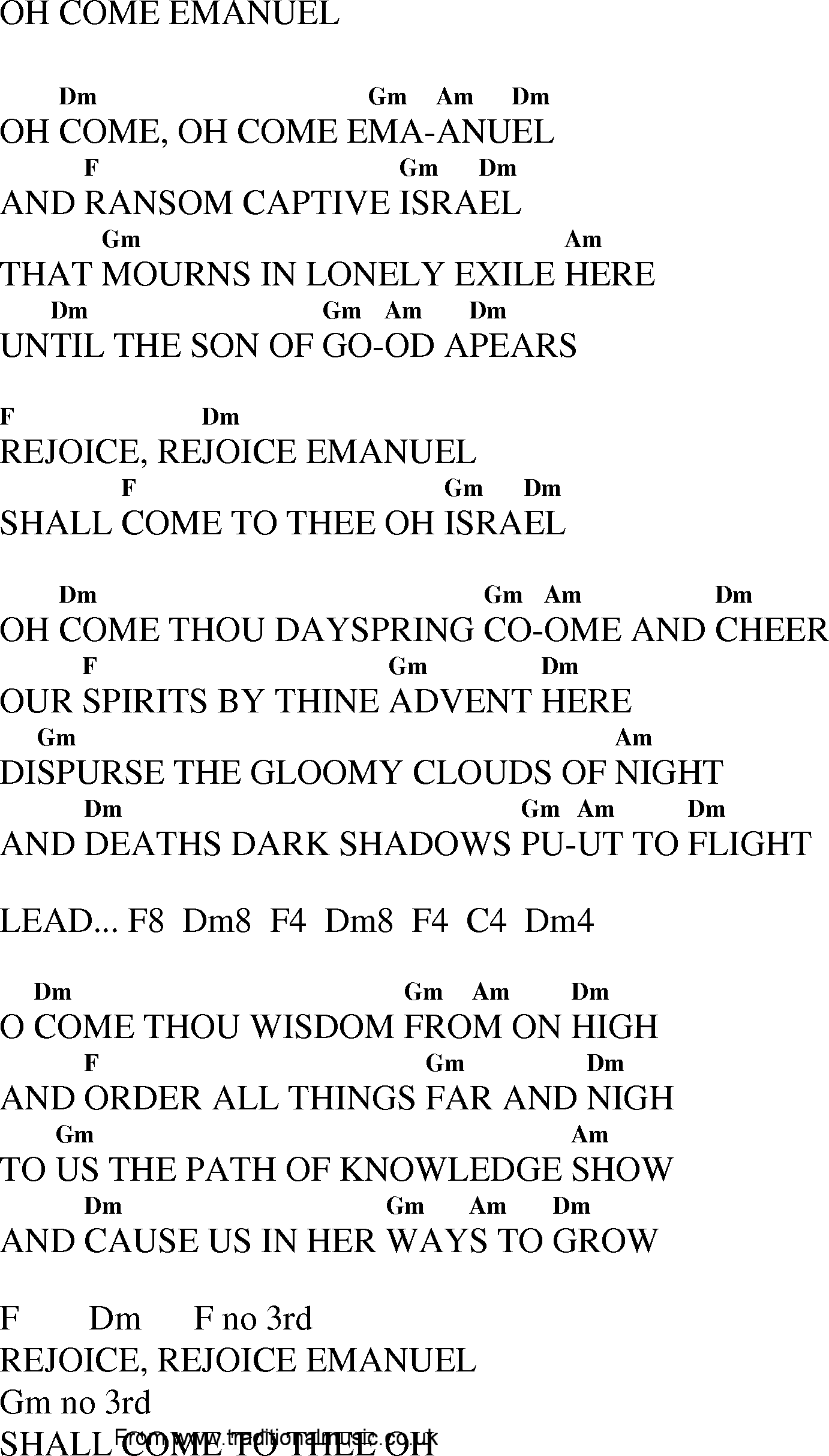 Gospel Song: oh_come_emanuel, lyrics and chords.
