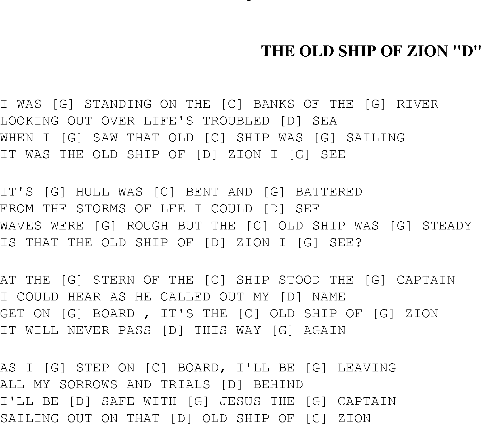 Gospel Song: old_ship_of_zion, lyrics and chords.
