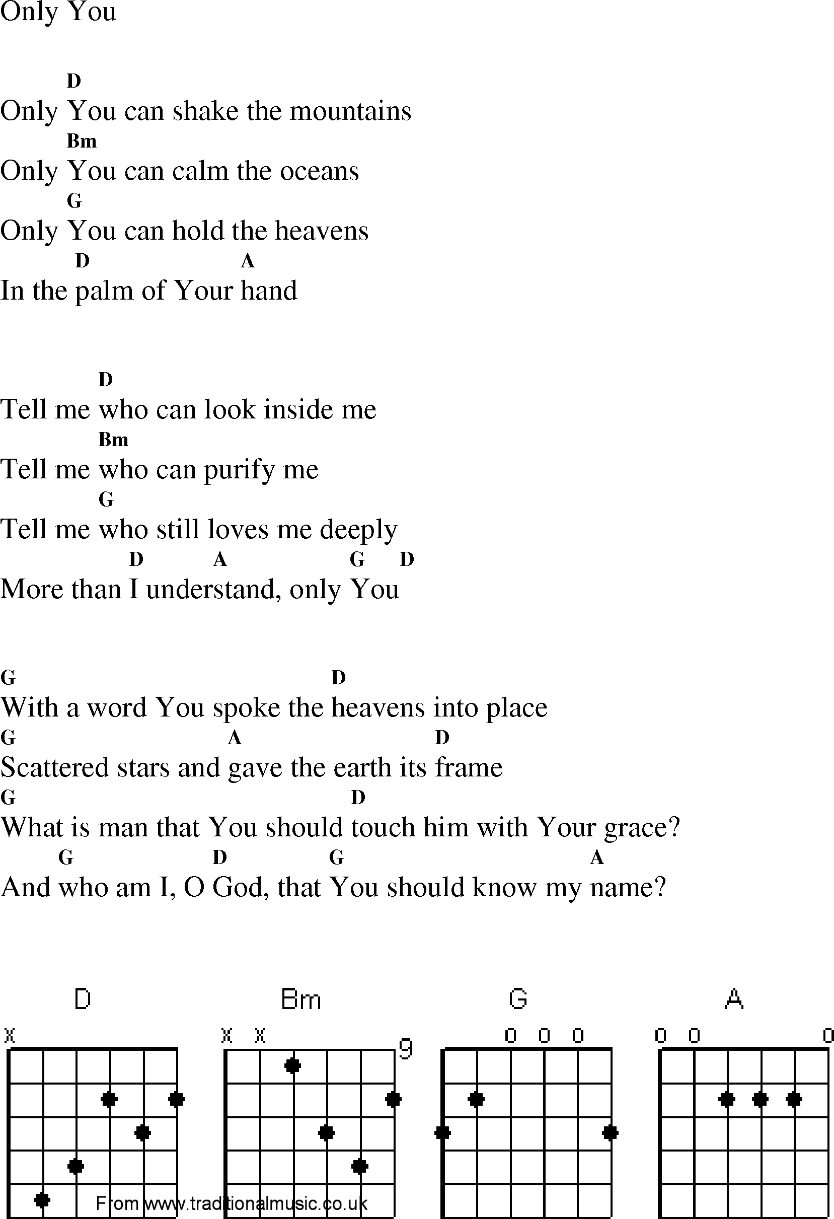 Christian Gospel Worship Song Lyrics With Chords Only You