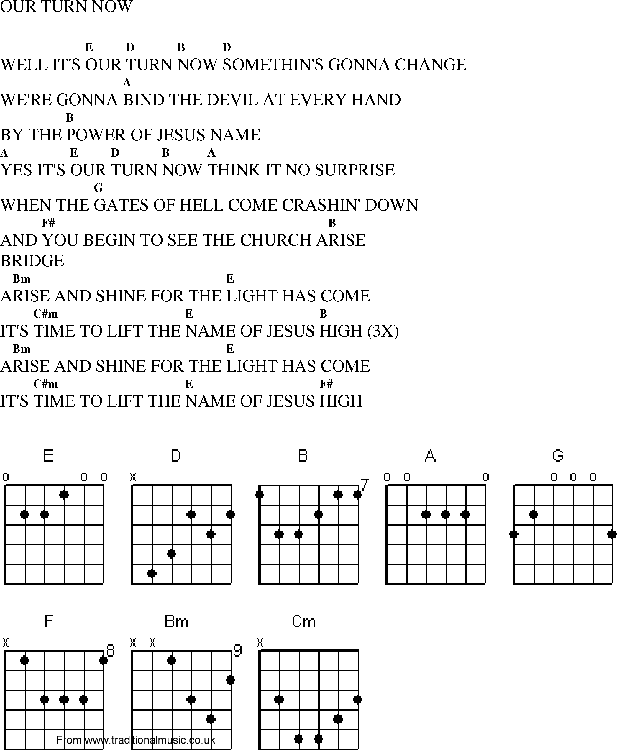Gospel Song: our_turn_now, lyrics and chords.