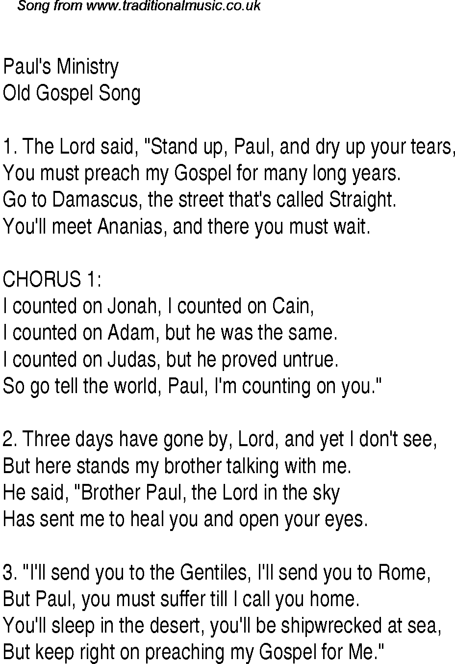 Gospel Song: paul's-ministry, lyrics and chords.