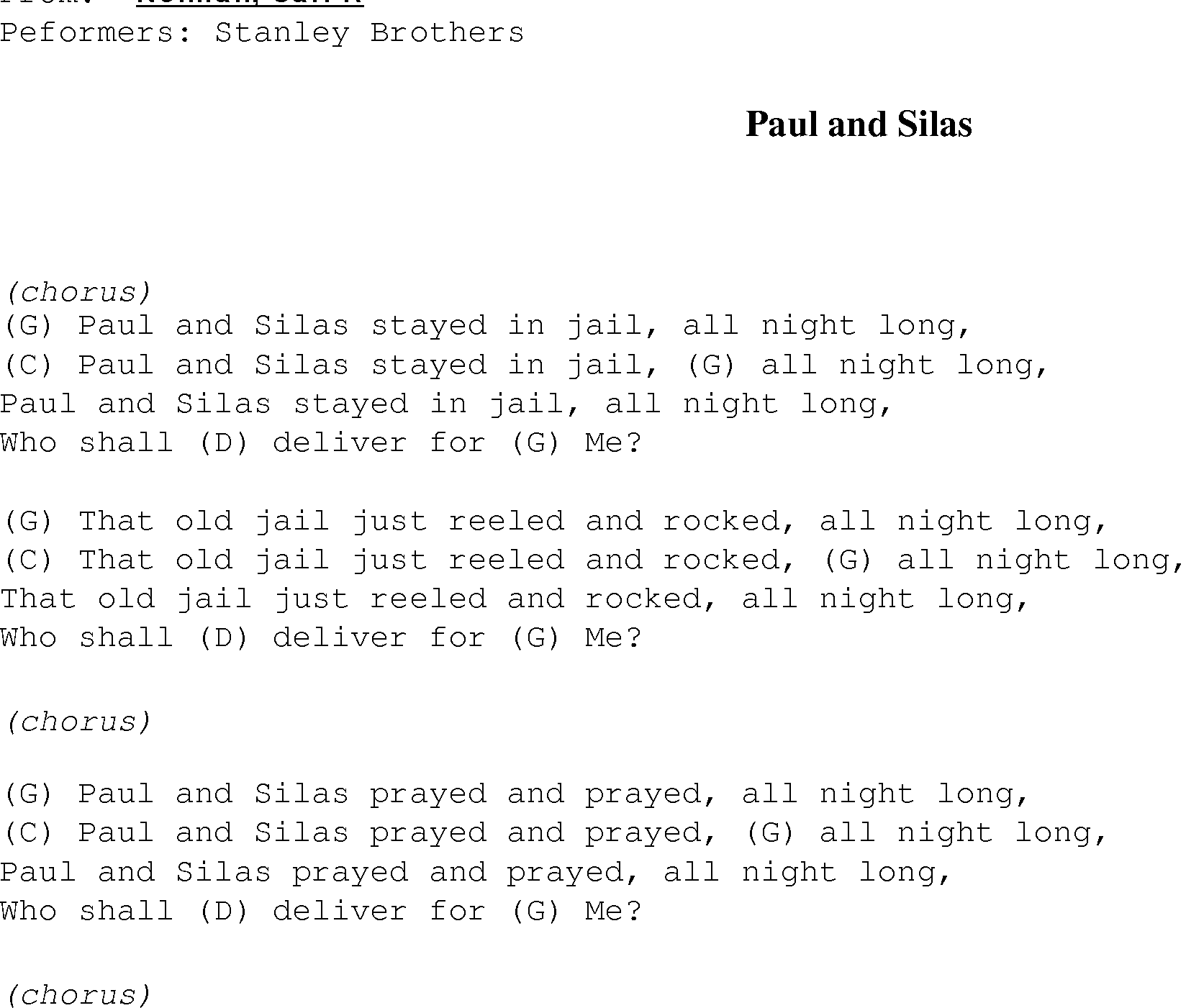 Gospel Song: paul_and_silas, lyrics and chords.