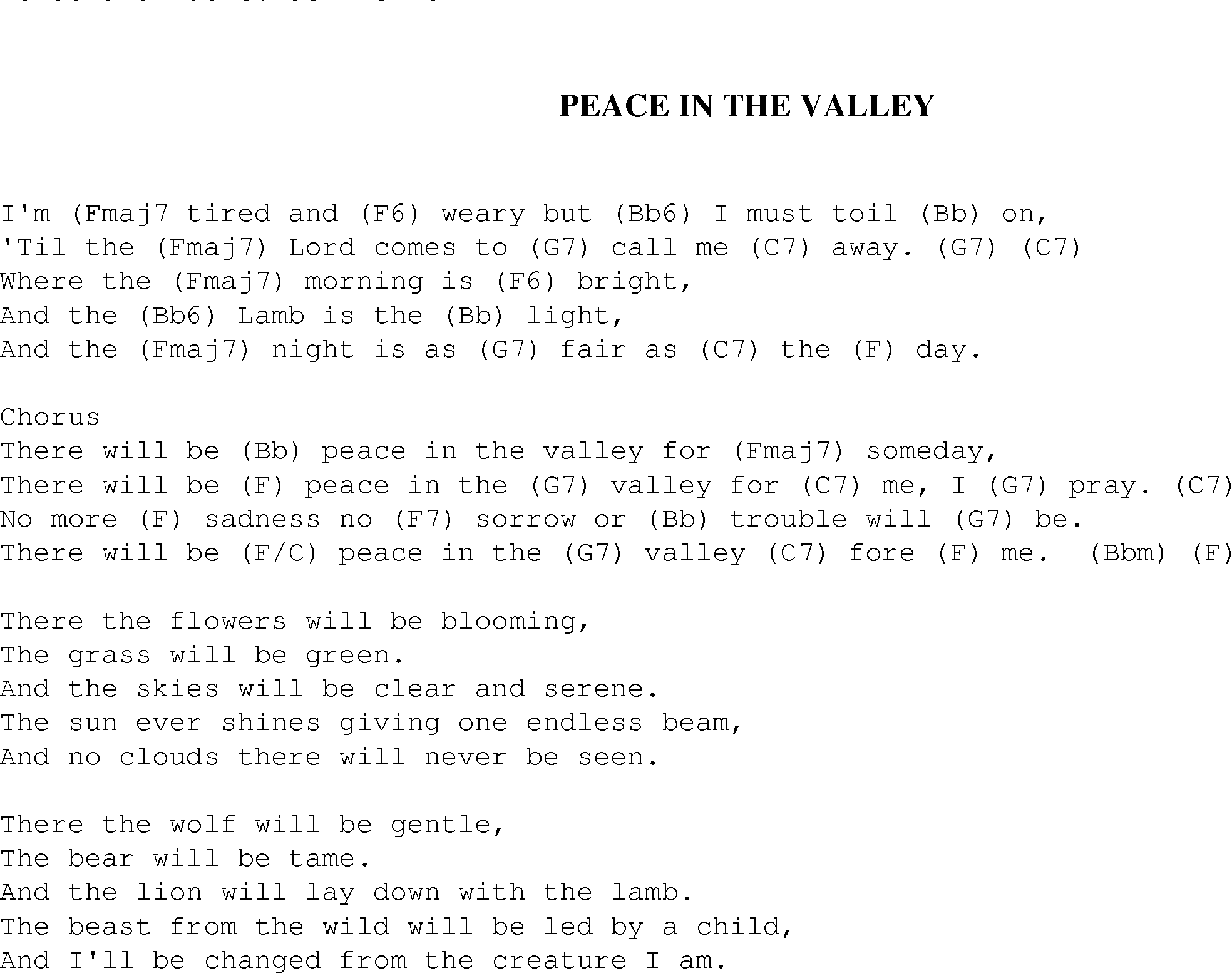 Gospel Song: peace_in_the_valley, lyrics and chords.