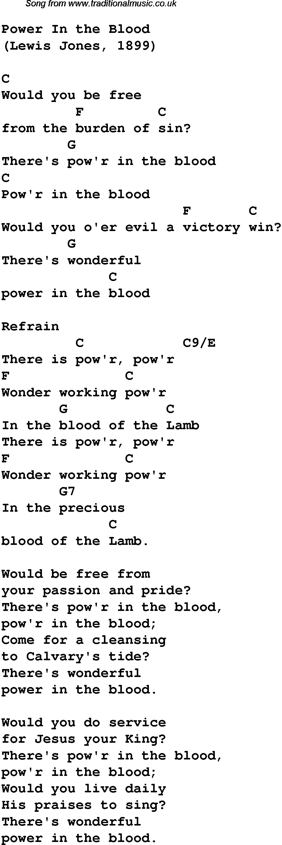 Gospel Song: power-in-the-blood, lyrics and chords.