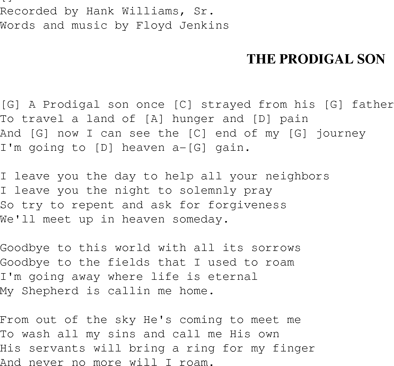 Gospel Song: prodigal_son, lyrics and chords.