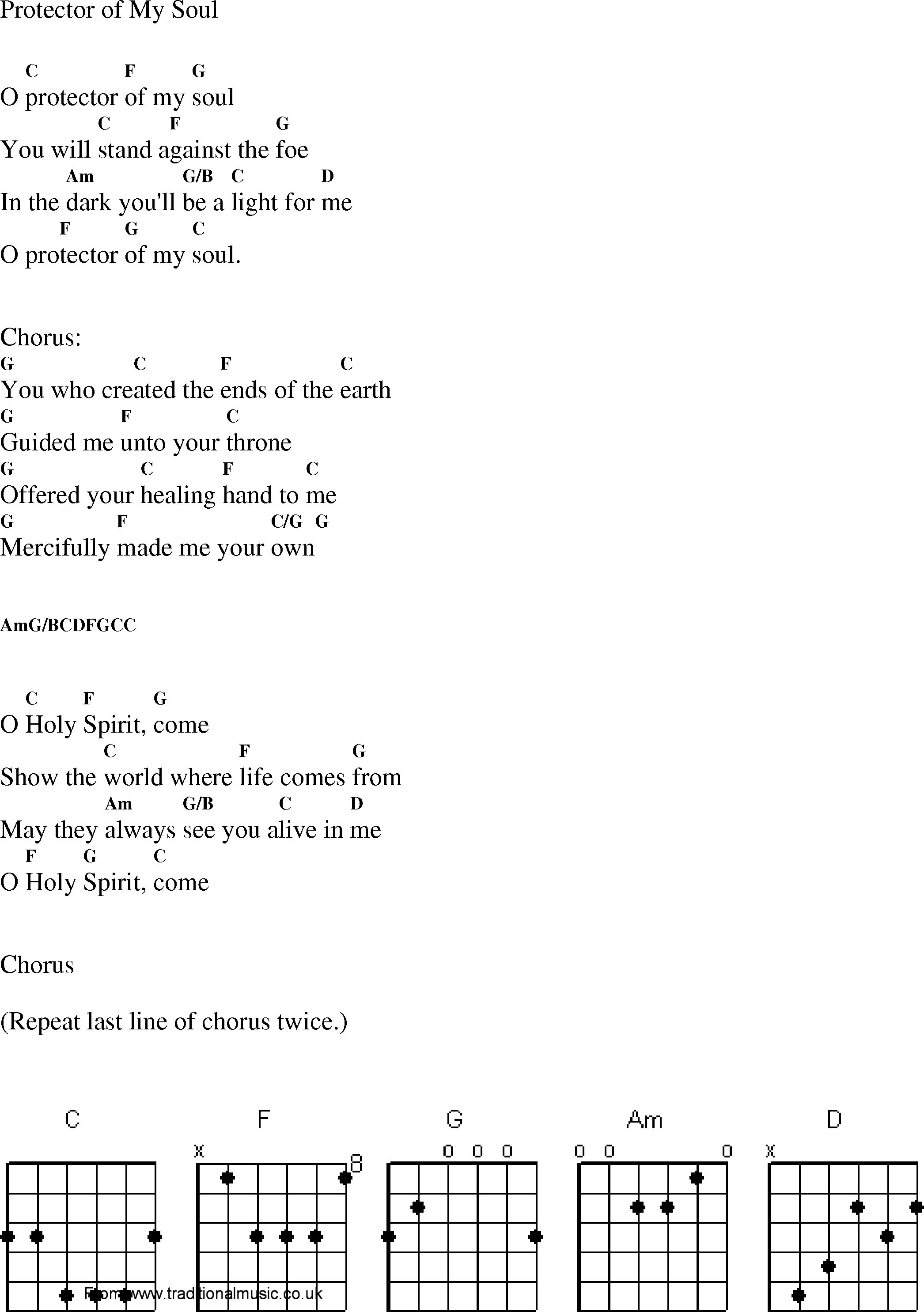 Gospel Song: protector_of_my_soul, lyrics and chords.