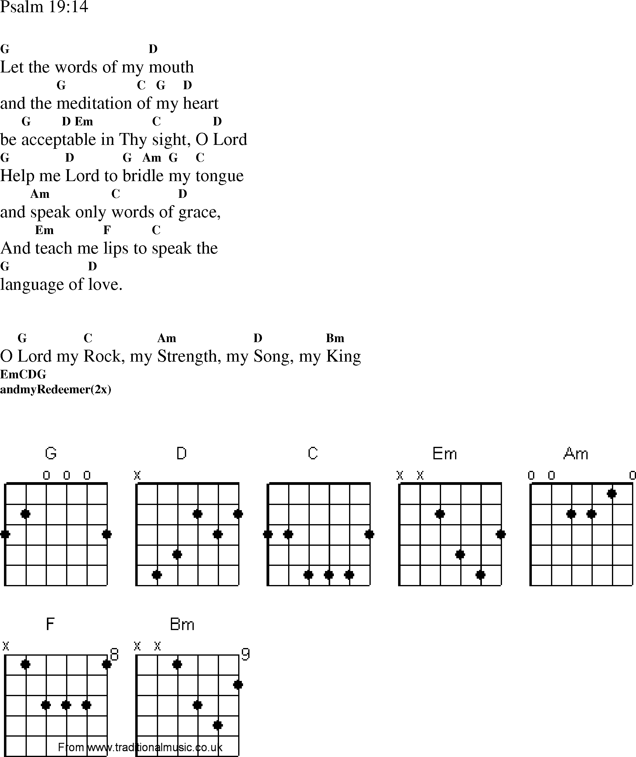 Christian Song with Chords - Psalm 19 14