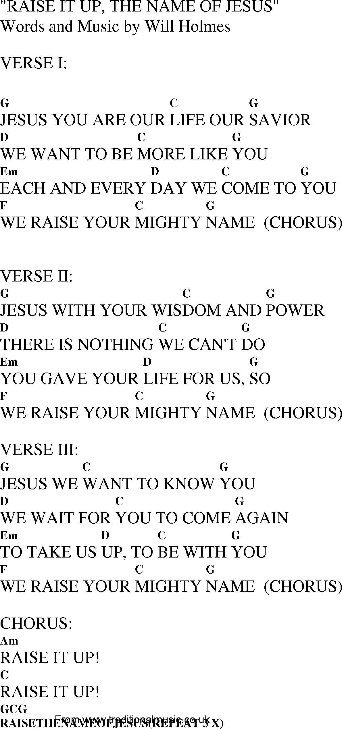 Gospel Song: raise_it_up_the_name_of_jesus, lyrics and chords.