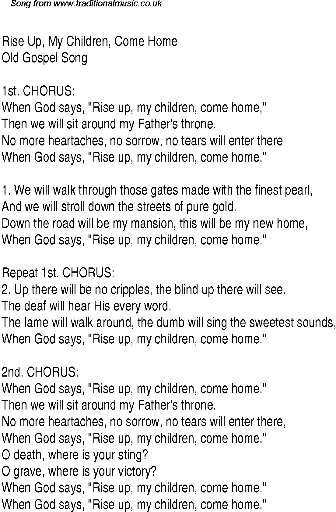 Gospel Song: rise-up,-my-children,-come-home, lyrics and chords.
