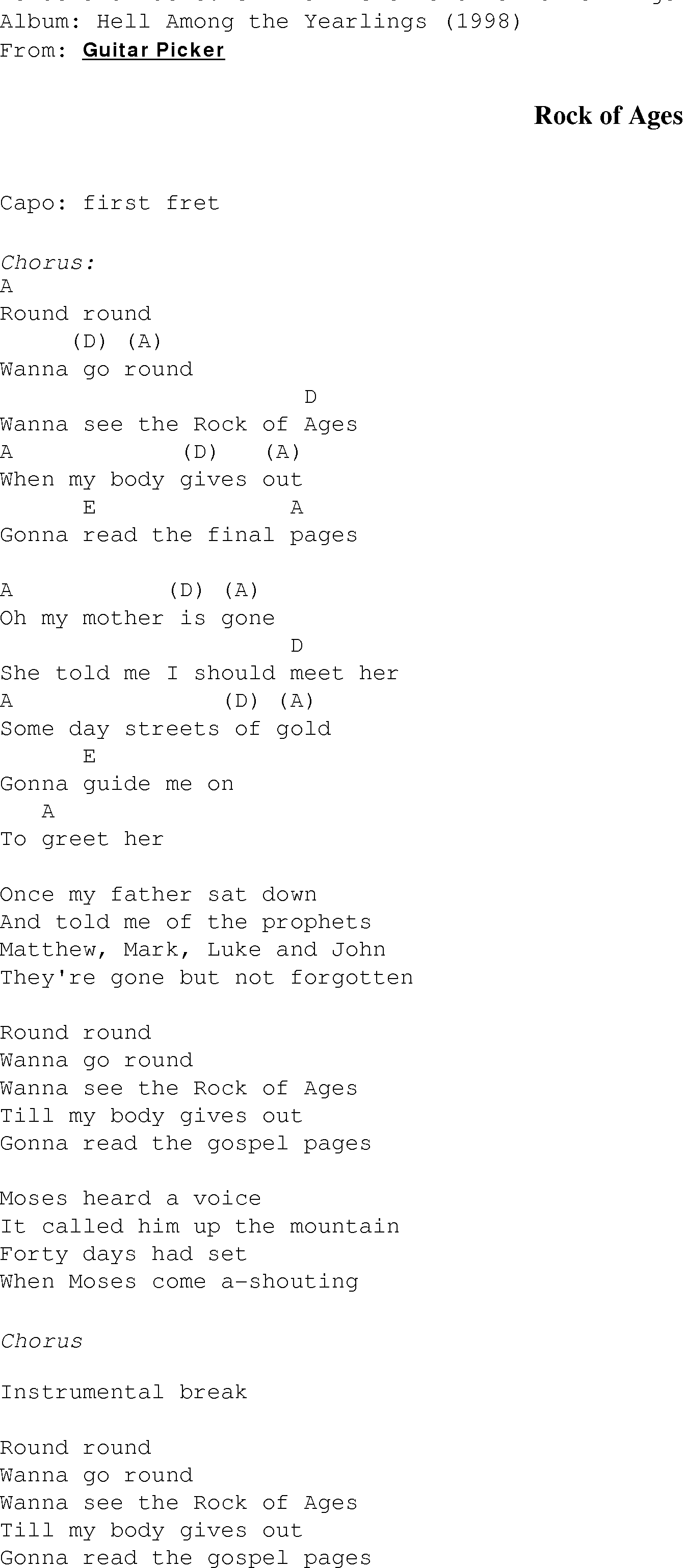 Gospel Song: rock_of_ages_welch, lyrics and chords.