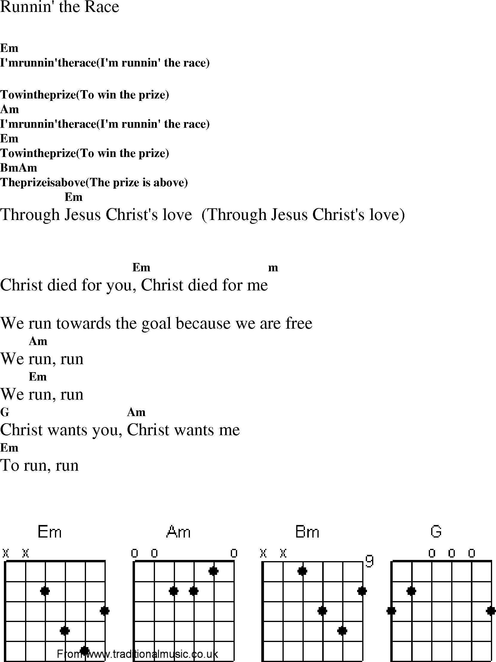 Gospel Song: runnin_the_race, lyrics and chords.