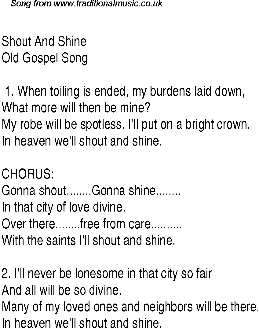 Gospel Song: shout-and-shine, lyrics and chords.