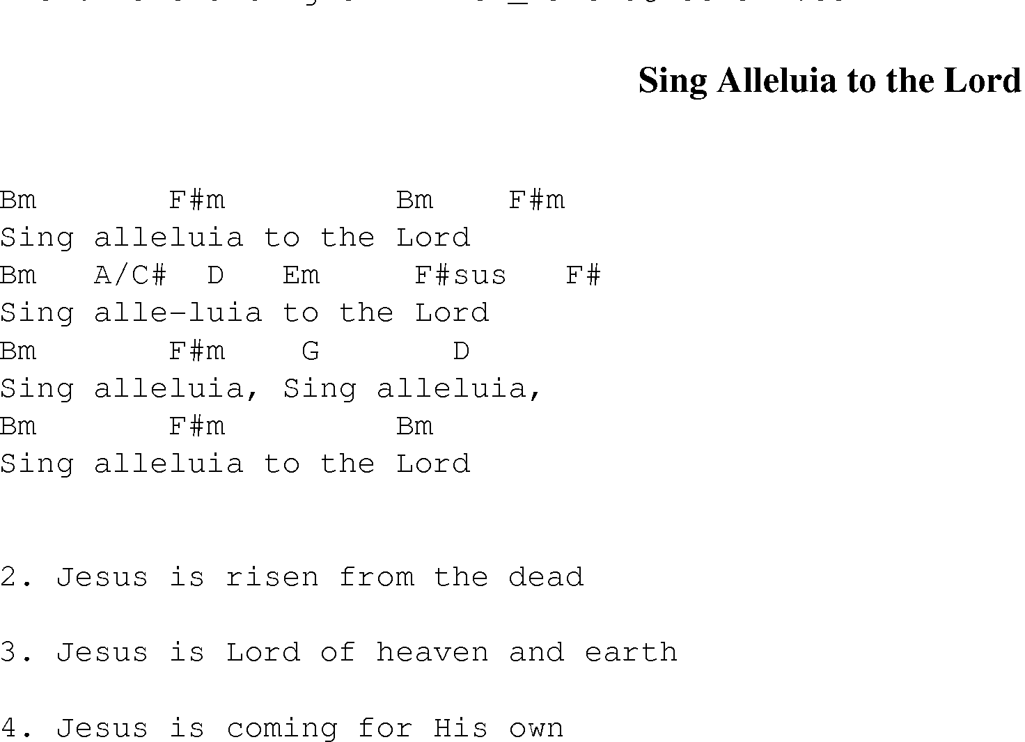 Gospel Song: sing_alleluia, lyrics and chords.