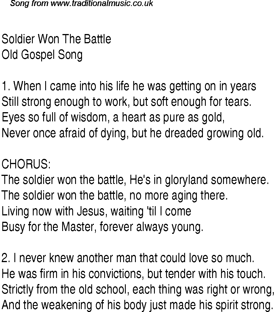 Gospel Song: soldier-won-the-battle, lyrics and chords.