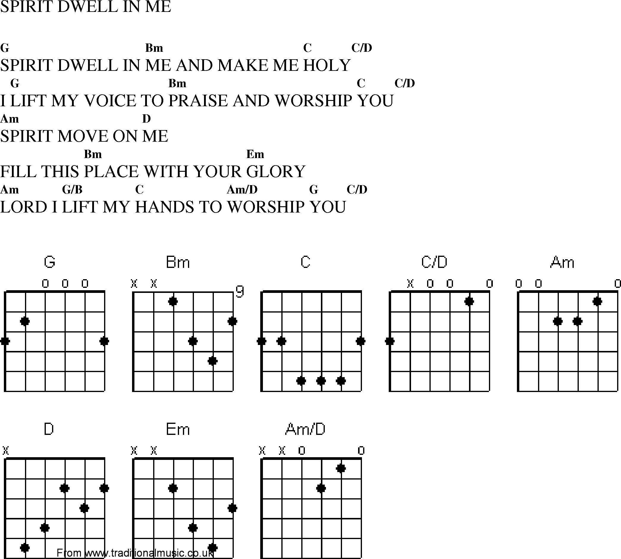 Gospel Song: spirit_dwell_in_me, lyrics and chords.