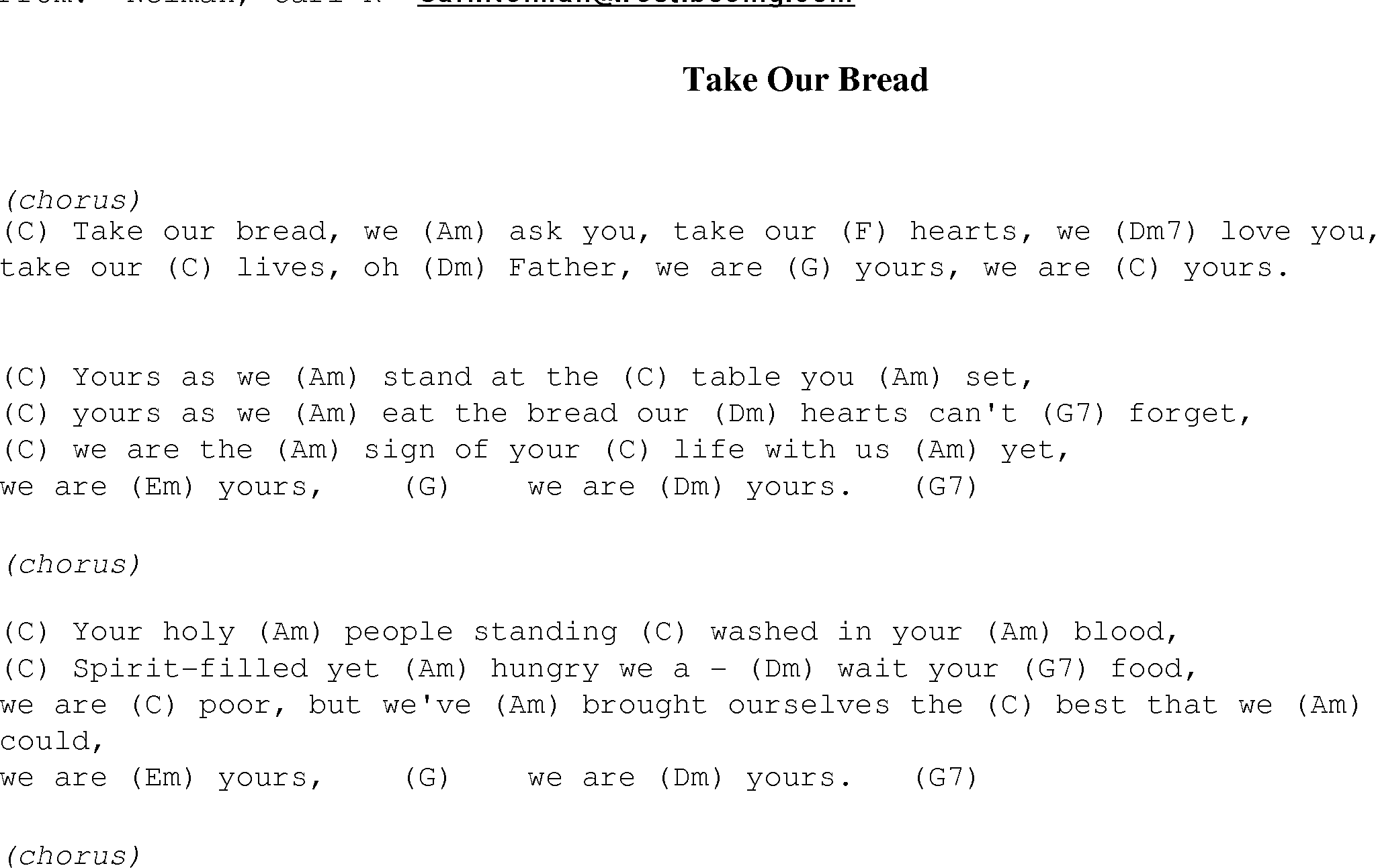 Gospel Song: take_our_bread, lyrics and chords.