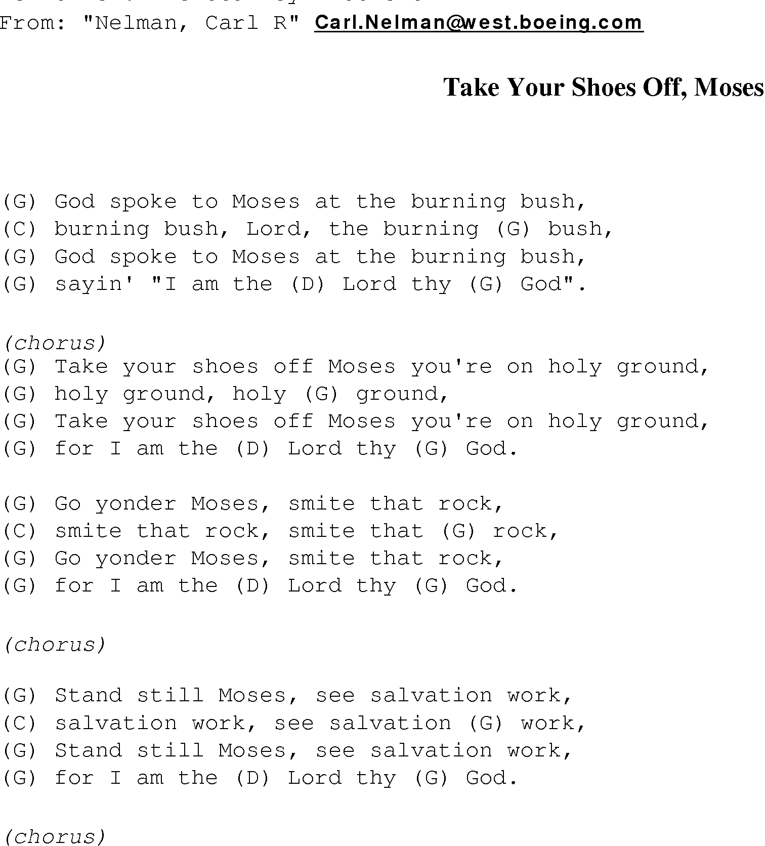 Gospel Song: take_your_shoes_off, lyrics and chords.