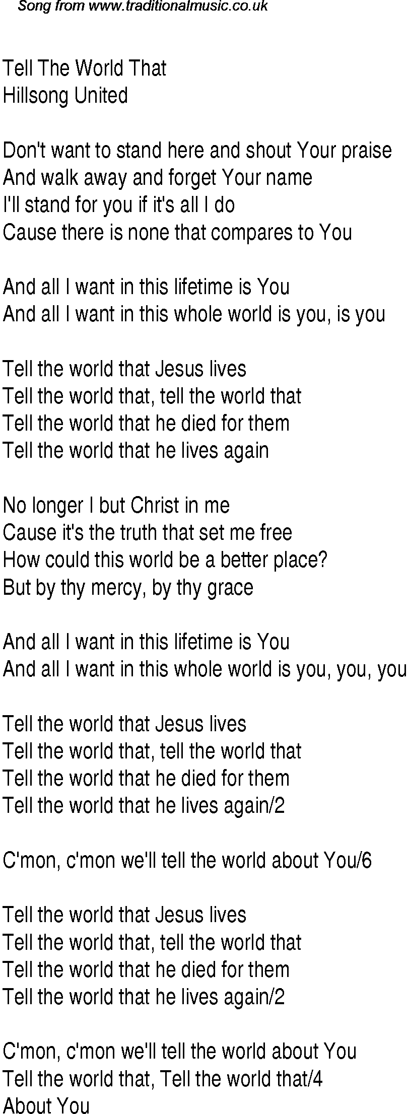 Gospel Song: tell-the-world-that, lyrics and chords.