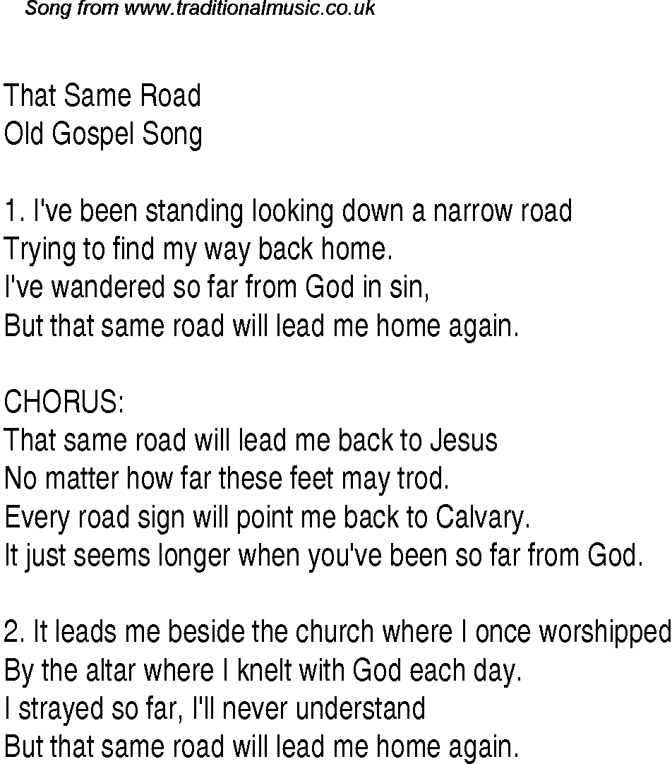 Gospel Song: that-same-road, lyrics and chords.