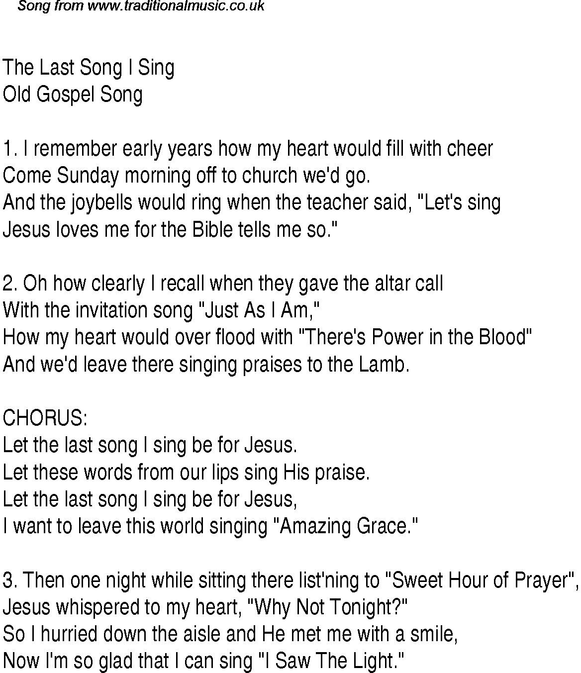 Gospel Song: the-last-song-i-sing, lyrics and chords.